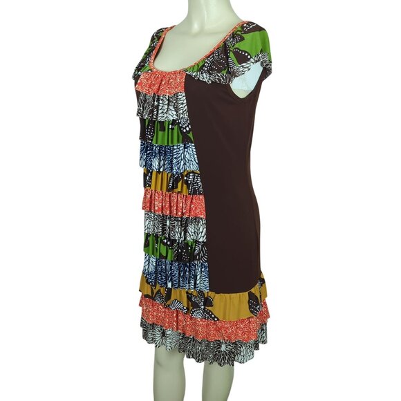 Uncle Frank Multicolor Ruffle Cap Sleeve ruffled tiered front bohemian dress M - Picture 5 of 16